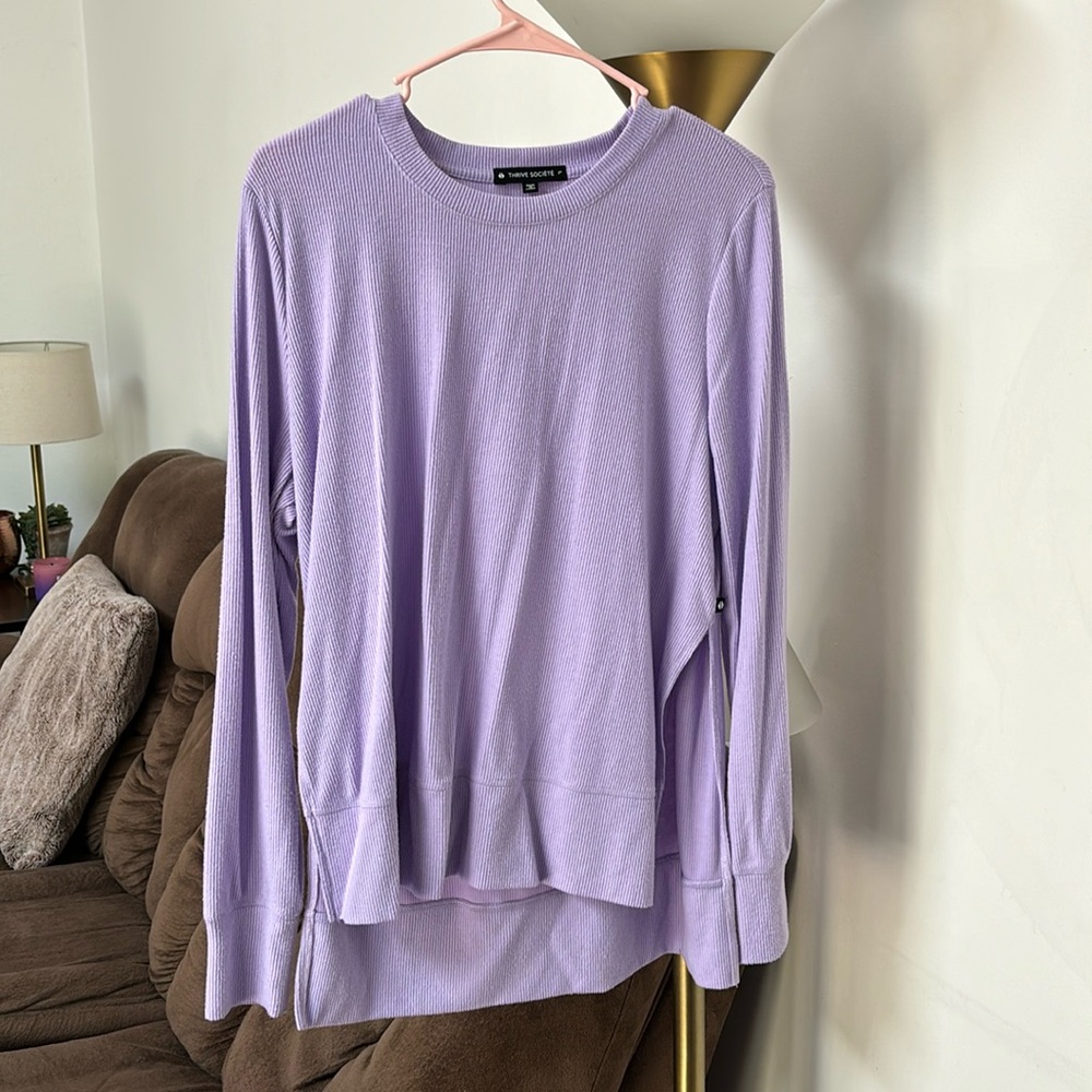 Purple Ribbed Long Sleeve Shirt/Pull Over Size L 💜